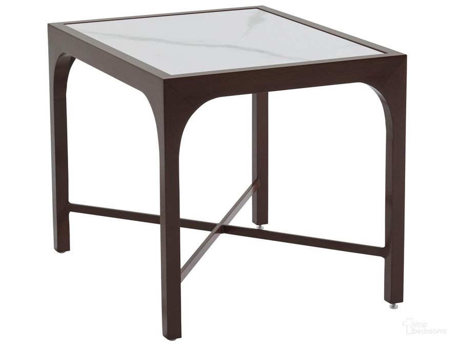 The appearance of Abaco End Table designed by Tommy Bahama in the transitional interior design. This medium brown piece of furniture  was selected by 1StopBedrooms from Abaco Collection to add a touch of cosiness and style into your home. Sku: 01-3420-955. Product Type: Outdoor Table. Image1