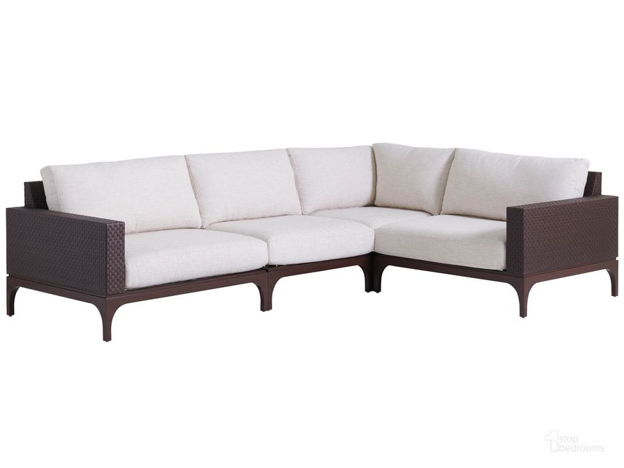 The appearance of Abaco Sectional designed by Tommy Bahama in the coastal interior design. This  piece of furniture  was selected by 1StopBedrooms from Abaco Collection to add a touch of cosiness and style into your home. Sku: 01-3420-50S-40. Product Type: Outdoor Conversation Set. Image1