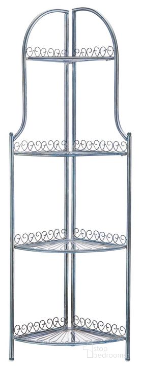 The appearance of Abarrane Wrought Iron 4 Tier Outdoor Corner Shelf in Antique Blue designed by Safavieh in the modern / contemporary interior design. This antique blue piece of furniture  was selected by 1StopBedrooms from Abarrane Collection to add a touch of cosiness and style into your home. Sku: PAT5013C. Material: Metal. Product Type: Outdoor Accessory. Image1