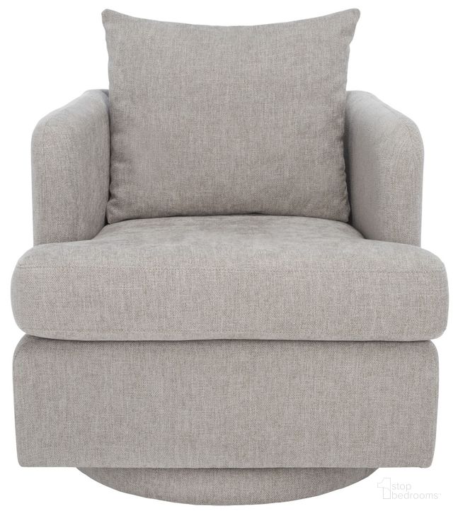 The appearance of Abbelina Swivel Accent Chair In Grey designed by Safavieh Couture in the transitional interior design. This grey piece of furniture  was selected by 1StopBedrooms from Abbelina Collection to add a touch of cosiness and style into your home. Sku: SFV5050B. Product Type: Accent Chair. Material: Plywood. Image1