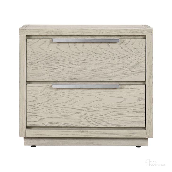 The appearance of Abbey 2 Drawer Nightstand In Gray Oak Wood designed by Armen Living in the modern / contemporary interior design. This silver gray piece of furniture  was selected by 1StopBedrooms from Abbey Collection to add a touch of cosiness and style into your home. Sku: LCAJLAGR. Material: Wood. Product Type: Nightstand. Image1