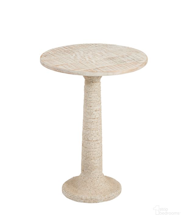 The appearance of Abbott 18 Inch Round End Table With Rope Wrapped Base In Whitewash designed by Martin Svensson Home in the coastal interior design. This white wash piece of furniture  was selected by 1StopBedrooms from Abbott Collection to add a touch of cosiness and style into your home. Sku: 3706424. Material: Wood. Product Type: End Table. Image1