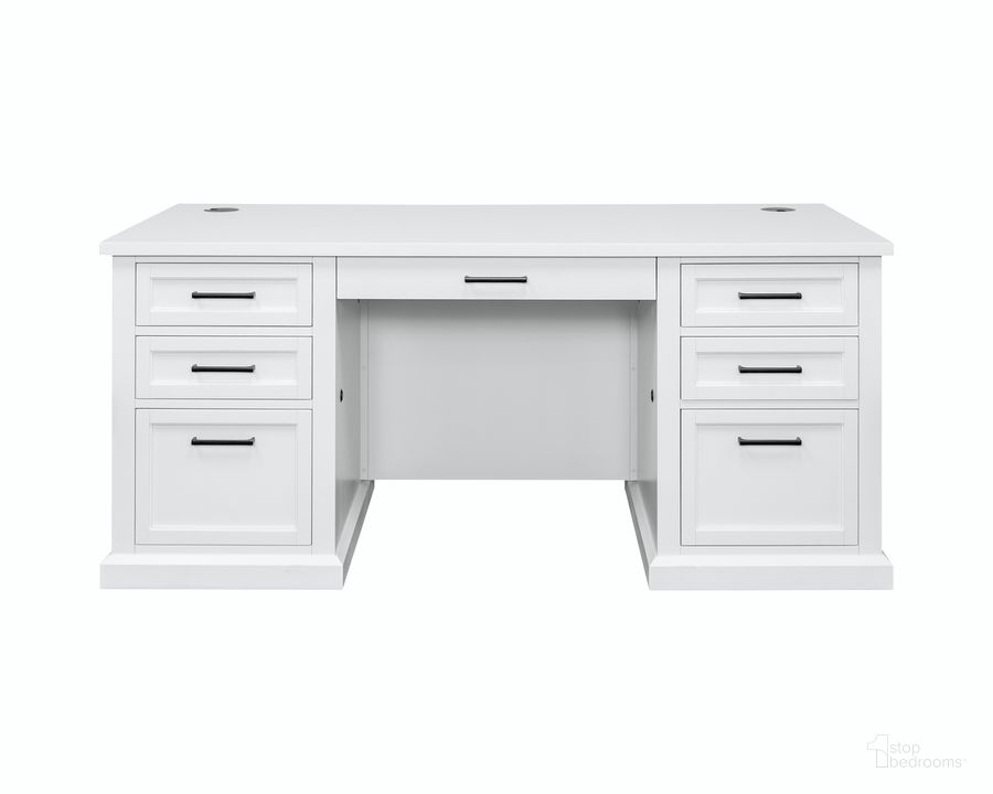 The appearance of Abby Modern Wood Double Pedestal Executive Desk In White designed by Martin Furniture in the modern / contemporary interior design. This white piece of furniture  was selected by 1StopBedrooms from Abby Collection to add a touch of cosiness and style into your home. Sku: IMAY680. Material: Wood. Product Type: Office Desk. Image1