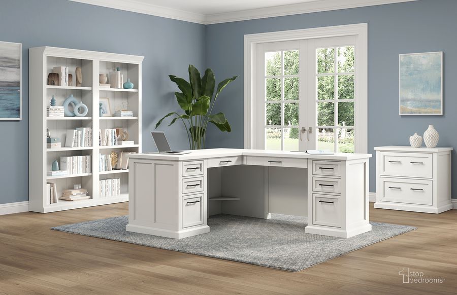 The appearance of Abby Pedestal L Shape Home Office Set In White designed by Martin Furniture in the transitional interior design. This white piece of furniture  was selected by 1StopBedrooms from Abby Collection to add a touch of cosiness and style into your home. Sku: IMAY664R-KIT;IMAY450. Material: Wood. Product Type: Home Office Set. Image1