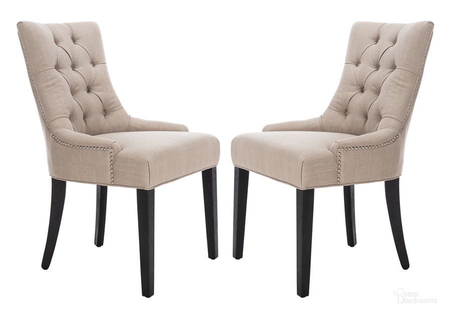 The appearance of Abby True Taupe Tufted Dining Chair Set of 2 designed by Safavieh in the modern / contemporary interior design. This taupe and brown piece of furniture  was selected by 1StopBedrooms from Abby Collection to add a touch of cosiness and style into your home. Sku: MCR4701H-SET2. Product Type: Dining Chair. Material: Stainless Steel. Image1