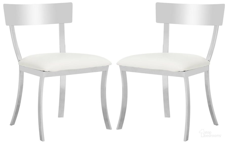 The appearance of Abby White and Chrome 19 Inch Side Chair Set of 2 designed by Safavieh in the modern / contemporary interior design. This white and chrome piece of furniture  was selected by 1StopBedrooms from Abby Collection to add a touch of cosiness and style into your home. Sku: FOX2039B-SET2. Product Type: Dining Chair. Material: Stainless Steel. Image1