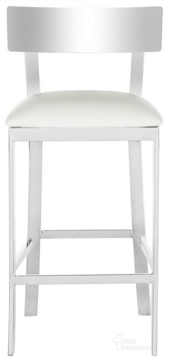 The appearance of Abby White and Chrome 35 Inch Stainless Steel Counter Stool designed by Safavieh in the modern / contemporary interior design. This white and chrome piece of furniture  was selected by 1StopBedrooms from Abby Collection to add a touch of cosiness and style into your home. Sku: FOX2038B. Product Type: Barstool. Material: Stainless Steel. Image1