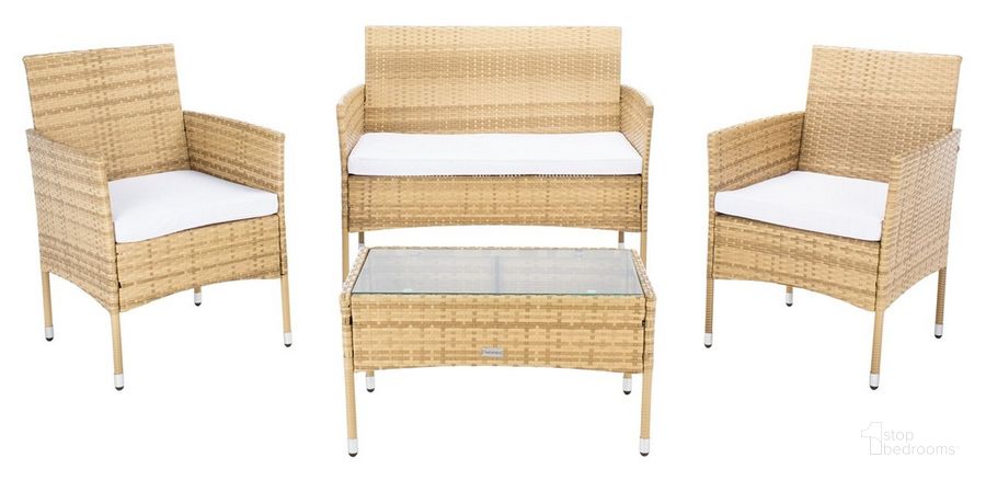 The appearance of Abdul 4Pc Living Set in Natural and White designed by Safavieh in the modern / contemporary interior design. This natural and white piece of furniture  was selected by 1StopBedrooms from Abdul Collection to add a touch of cosiness and style into your home. Sku: PAT7504D. Material: Steel. Product Type: Outdoor Set. Image1