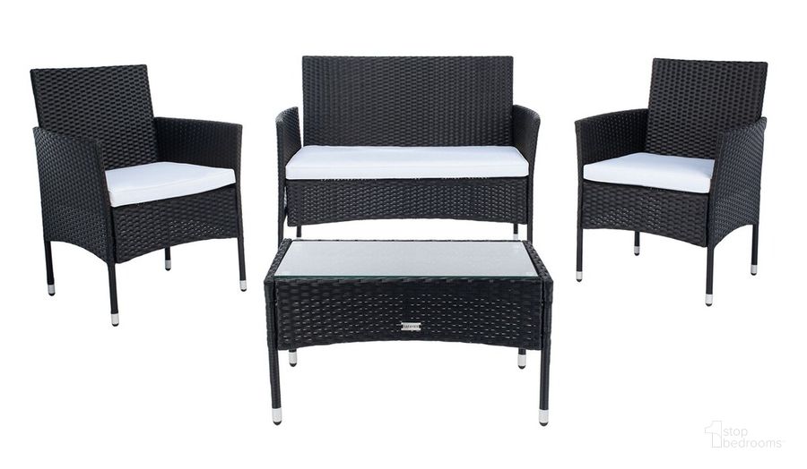 The appearance of Abdul 4Pc Living Set designed by Safavieh in the modern / contemporary interior design. This black and beige piece of furniture  was selected by 1StopBedrooms from Safavieh PAT Collection to add a touch of cosiness and style into your home. Sku: PAT7504A. Material: Steel. Product Type: Outdoor Conversation Set. Image1
