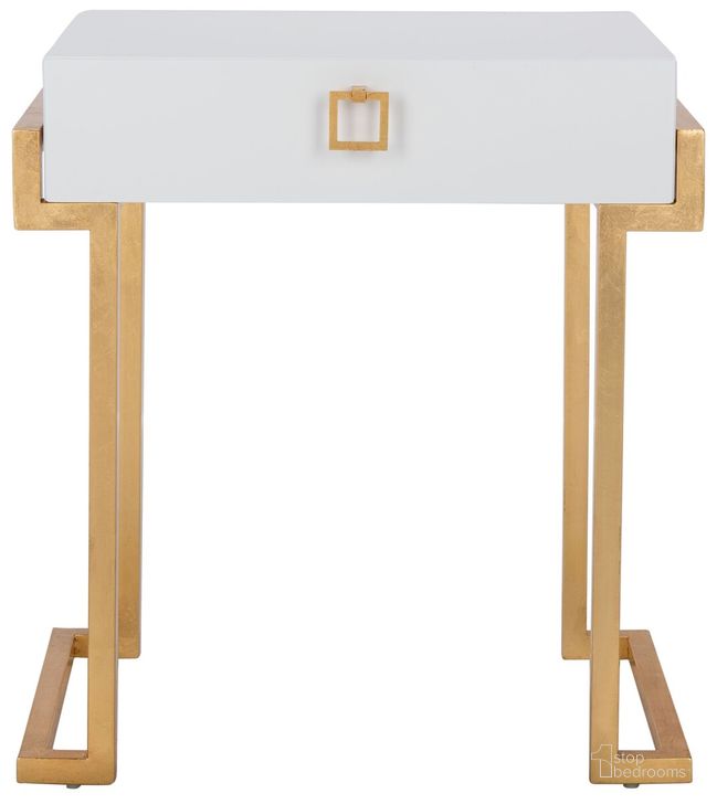 The appearance of Abele Side Table In White designed by Safavieh Couture in the modern / contemporary interior design. This white piece of furniture  was selected by 1StopBedrooms from Abele Collection to add a touch of cosiness and style into your home. Sku: SFV3517A. Material: Wood. Product Type: Nightstand. Image1