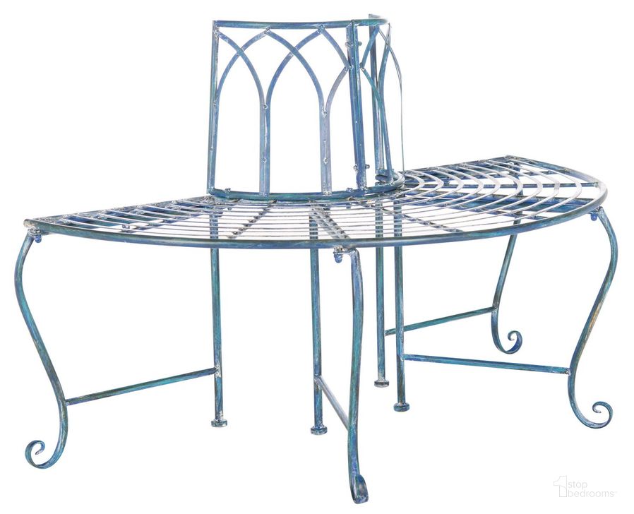 The appearance of Abia Wrought Iron 50 Inch with Outdoor Tree Bench in Antique Blue designed by Safavieh in the transitional interior design. This antique blue piece of furniture  was selected by 1StopBedrooms from Abia Collection to add a touch of cosiness and style into your home. Sku: PAT5018C. Material: Metal. Product Type: Outdoor Bench. Image1