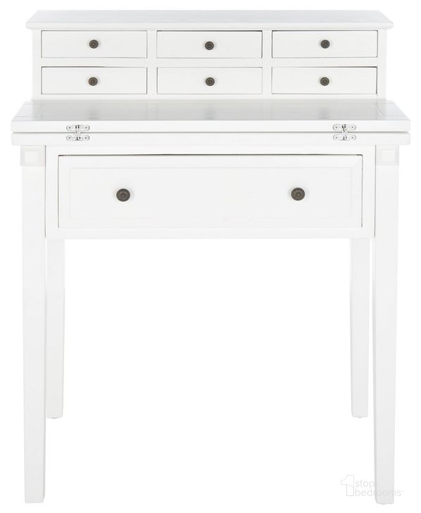 The appearance of Abigail White 7-Drawer Fold Down Desk designed by Safavieh in the transitional interior design. This white piece of furniture  was selected by 1StopBedrooms from Abigail Collection to add a touch of cosiness and style into your home. Sku: AMH6520D. Material: Wood. Product Type: Desk. Image1