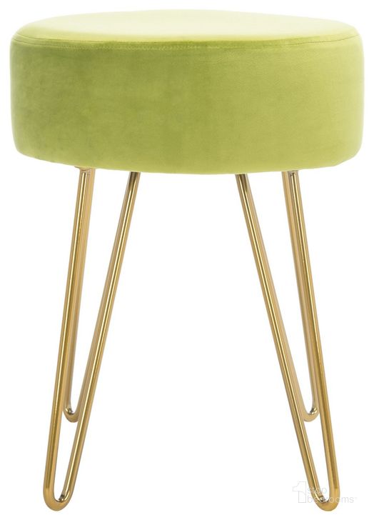 The appearance of Abrea Round Ottoman in Gold OTT7500A designed by Safavieh in the transitional interior design. This green piece of furniture  was selected by 1StopBedrooms from Abrea Collection to add a touch of cosiness and style into your home. Sku: OTT7500A. Material: Steel. Product Type: Ottoman. Image1