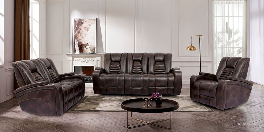 The appearance of Abrielle Dark Brown Dual Power Reclining Living Room Set designed by Furniture of America in the transitional interior design. This brown piece of furniture  was selected by 1StopBedrooms from Abrielle Collection to add a touch of cosiness and style into your home. Sku: CM9902-SF;CM9902-LV. Material: Wood. Product Type: Living Room Set. Image1