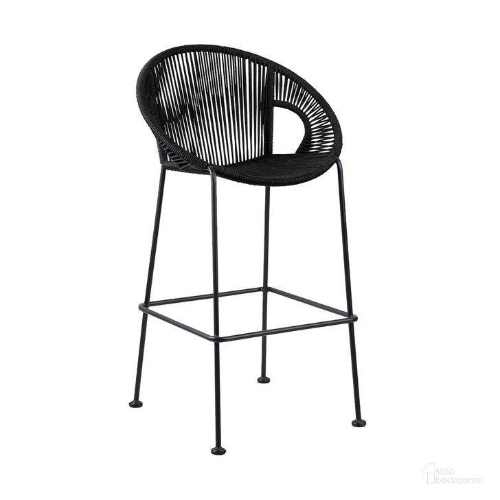 The appearance of Acapulco 26 Inch Indoor Outdoor Steel Bar Stool with Black Rope designed by Armen Living in the modern / contemporary interior design. This black piece of furniture  was selected by 1StopBedrooms from Acapulco Collection to add a touch of cosiness and style into your home. Sku: LCACBABL26. Material: Steel. Product Type: Outdoor Bar Furniture. Image1