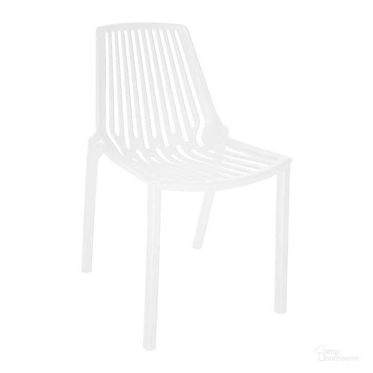 The appearance of Acken Plastic Stackable Dining Chair In White designed by LeisureMod in the modern / contemporary interior design. This white piece of furniture  was selected by 1StopBedrooms from Acken Collection to add a touch of cosiness and style into your home. Sku: ACK18W. Product Type: Dining Chair. Material: Plastic. Image1