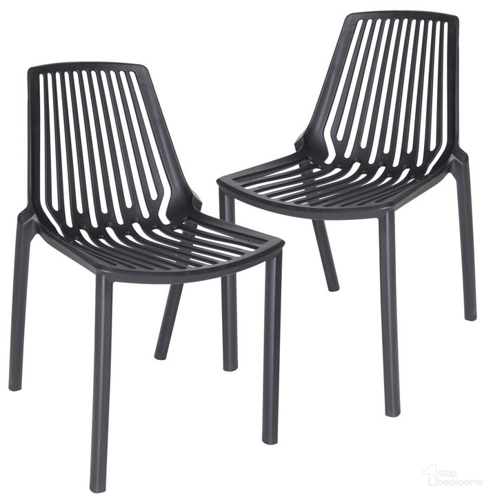 The appearance of Acken Plastic Stackable Dining Chair Set of 2 In Black designed by LeisureMod in the modern / contemporary interior design. This black piece of furniture  was selected by 1StopBedrooms from Acken Collection to add a touch of cosiness and style into your home. Sku: ACK18BL2. Product Type: Dining Chair. Material: Plastic. Image1