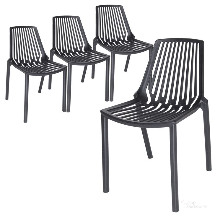 The appearance of Acken Plastic Stackable Dining Chair Set of 4 In Black designed by LeisureMod in the modern / contemporary interior design. This black piece of furniture  was selected by 1StopBedrooms from Acken Collection to add a touch of cosiness and style into your home. Sku: ACK18BL4. Product Type: Dining Chair. Material: Plastic. Image1