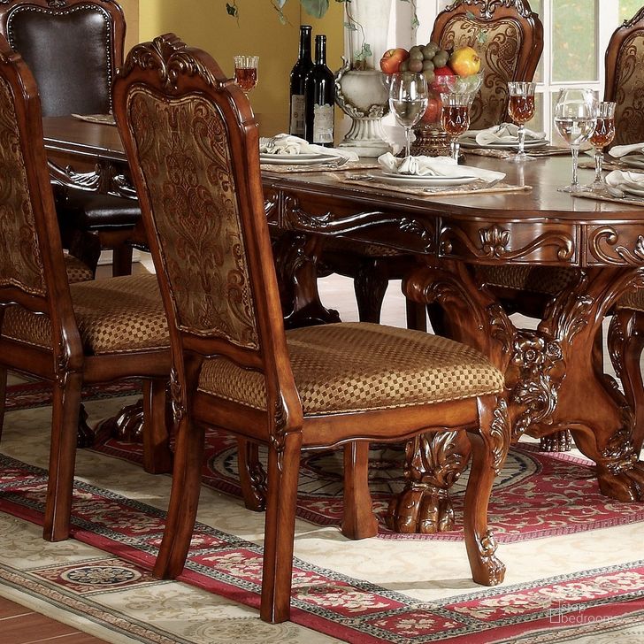The appearance of Acme Dresden Pedestal Dining Side Chairs in Brown Cherry Oak (Set of 2) designed by ACME in the transitional interior design. This brown piece of furniture  was selected by 1StopBedrooms from Dresden Collection to add a touch of cosiness and style into your home. Sku: 12153. Material: Wood. Product Type: Side Chair. Image1