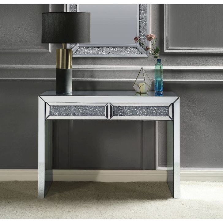 The appearance of Acme Noralie Console Table designed by ACME in the glam interior design. This mirrored piece of furniture  was selected by 1StopBedrooms from Noralie Collection to add a touch of cosiness and style into your home. Sku: 90505. Product Type: Console Table. Material: MDF. Image1