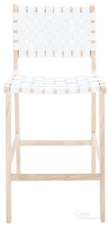 The appearance of Adah Leather Counter Stool in White and Natural designed by Safavieh in the modern / contemporary interior design. This white and natural piece of furniture  was selected by 1StopBedrooms from Adah Collection to add a touch of cosiness and style into your home. Sku: BST1015B. Material: Wood. Product Type: Barstool. Image1