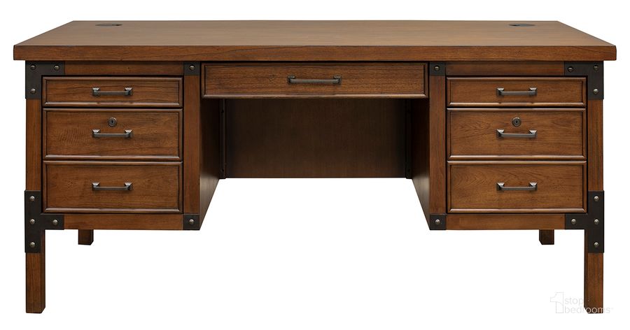 The appearance of Addison Rustic Half Pedestal Executive Desk In Brown designed by Martin Furniture in the country / farmhouse interior design. This brown piece of furniture  was selected by 1StopBedrooms from Addison Collection to add a touch of cosiness and style into your home. Sku: IMAD660. Material: Wood. Product Type: Office Desk. Image1