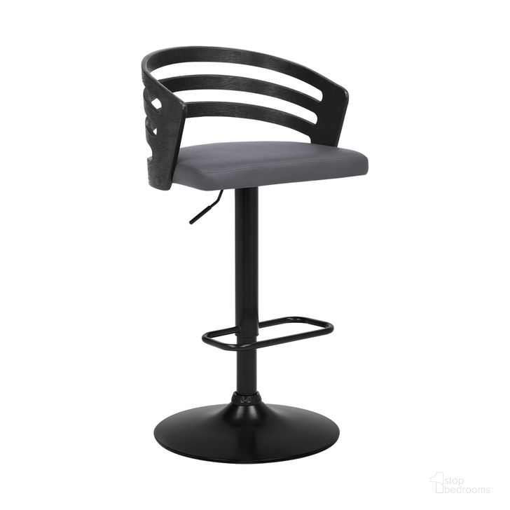 The appearance of Adele Adjustable Height Swivel Gray Faux Leather and Black Wood Bar Stool with Black Base designed by Armen Living in the transitional interior design. This gray and black piece of furniture  was selected by 1StopBedrooms from Adele Collection to add a touch of cosiness and style into your home. Sku: LCADBAGRBL. Material: Wood. Product Type: Barstool. Image1