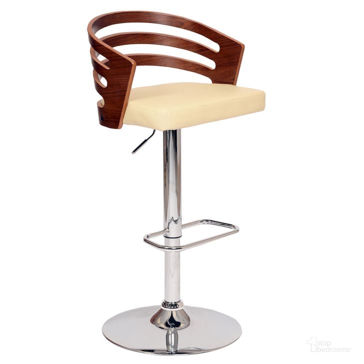 The appearance of Adele Adjustable Height Swivel Cream Faux Leather and Walnut Wood Bar Stool with Chrome Base designed by Armen Living in the transitional interior design. This cream piece of furniture  was selected by 1StopBedrooms from Adele Collection to add a touch of cosiness and style into your home. Sku: LCADSWBACRWA. Material: Metal. Product Type: Barstool. Image1
