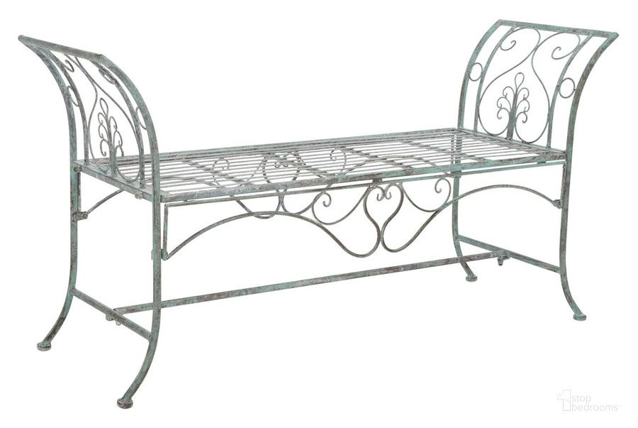The appearance of Adina Wrought Iron 51.25 Inch with Outdoor Garden Bench in Antique Green designed by Safavieh in the modern / contemporary interior design. This antique green piece of furniture  was selected by 1StopBedrooms from Adina Collection to add a touch of cosiness and style into your home. Sku: PAT5016D. Material: Metal. Product Type: Outdoor Bench. Image1