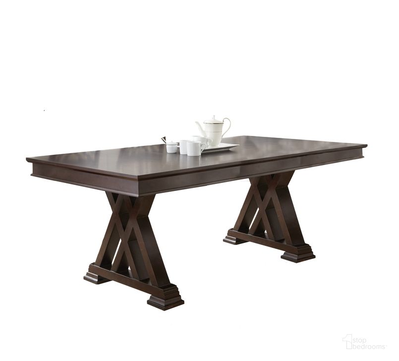 The appearance of Adrian Extendable Rectangular Dining Table designed by Steve Silver in the modern / contemporary interior design. This brown piece of furniture  was selected by 1StopBedrooms from Adrian Collection to add a touch of cosiness and style into your home. Sku: AD600B;AD600T. Table Base Style: Double Pedestal. Material: Wood. Product Type: Dining Table. Table Top Shape: Rectangular. Image1