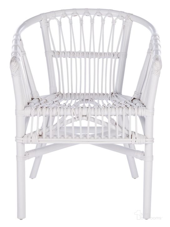 The appearance of Adriana Rattan Accent Chair Set of 2 in White designed by Safavieh in the modern / contemporary interior design. This white piece of furniture  was selected by 1StopBedrooms from Adriana Collection to add a touch of cosiness and style into your home. Sku: ACH6505B-SET2. Product Type: Accent Chair. Material: Rattan. Image1