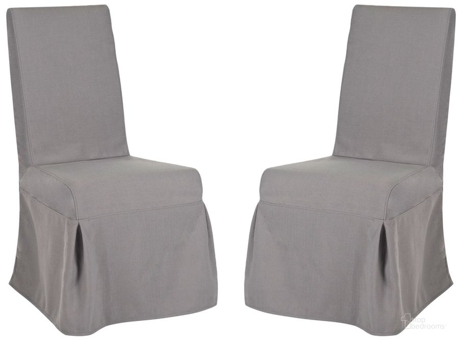 The appearance of Adrianna Arctic Gray Slipcover Chair Set of 2 designed by Safavieh in the transitional interior design. This gray piece of furniture  was selected by 1StopBedrooms from Adrianna Collection to add a touch of cosiness and style into your home. Sku: MCR4521B-SET2. Material: Wood. Product Type: Dining Chair. Image1