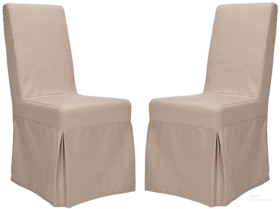 The appearance of Adrianna Ecru Slipcover Chair Set of 2 designed by Safavieh in the transitional interior design. This ecru piece of furniture  was selected by 1StopBedrooms from Adrianna Collection to add a touch of cosiness and style into your home. Sku: MCR4521A-SET2. Material: Wood. Product Type: Dining Chair. Image1