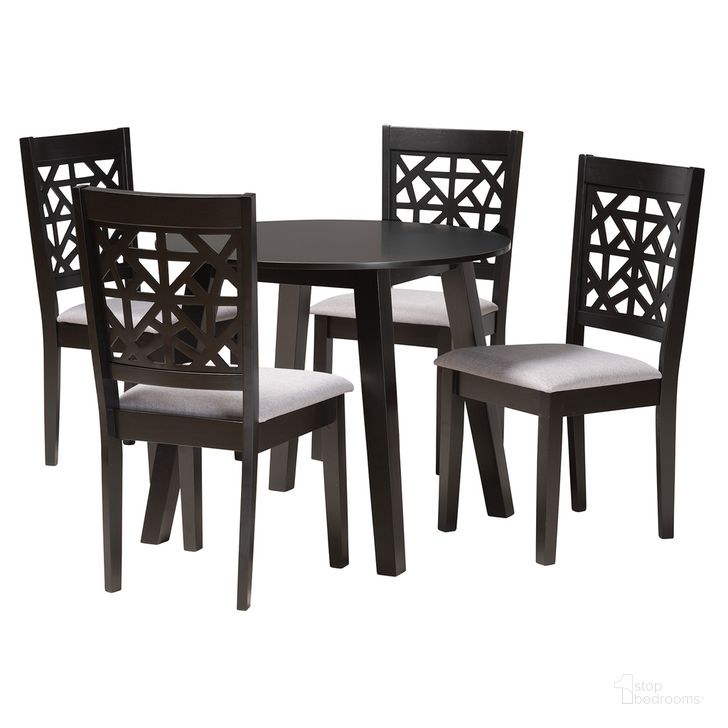 The appearance of Aiden Fabric and Wood 5 Piece Dining Set In Grey and Dark Brown designed by Baxton Studio in the modern / contemporary interior design. This grey and dark brown piece of furniture  was selected by 1StopBedrooms from Aiden Collection to add a touch of cosiness and style into your home. Sku: Aiden-Grey/Dark Brown-5PC Dining Set. Product Type: Dining Room Set. Material: Rubberwood. Image1