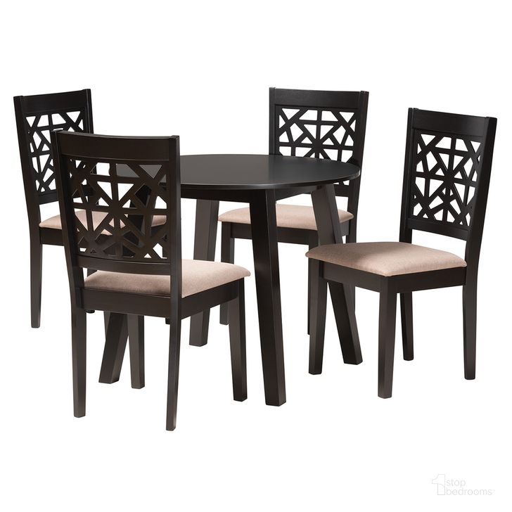 The appearance of Aiden Wood 5 Piece Dining Set In Beige and Dark Brown designed by Baxton Studio in the modern / contemporary interior design. This beige and dark brown piece of furniture  was selected by 1StopBedrooms from Aiden Collection to add a touch of cosiness and style into your home. Sku: Alice-Sand/Dark Brown-5PC Dining Set. Product Type: Dining Room Set. Material: Rubberwood. Image1