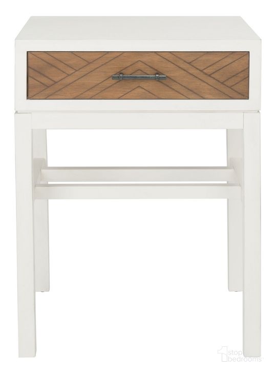 The appearance of Ajana 1 Drawer Accent Table in Distressed White ACC5707C designed by Safavieh in the modern / contemporary interior design. This white and brown piece of furniture  was selected by 1StopBedrooms from Ajana Collection to add a touch of cosiness and style into your home. Sku: ACC5707C. Material: Wood. Product Type: Accent Table. Image1