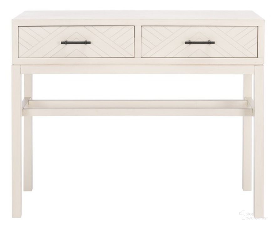 The appearance of Ajana 2 Drawer Console in Distressed White CNS5709A designed by Safavieh in the modern / contemporary interior design. This distressed white piece of furniture  was selected by 1StopBedrooms from Ajana Collection to add a touch of cosiness and style into your home. Sku: CNS5709A. Material: Wood. Product Type: Console. Image1