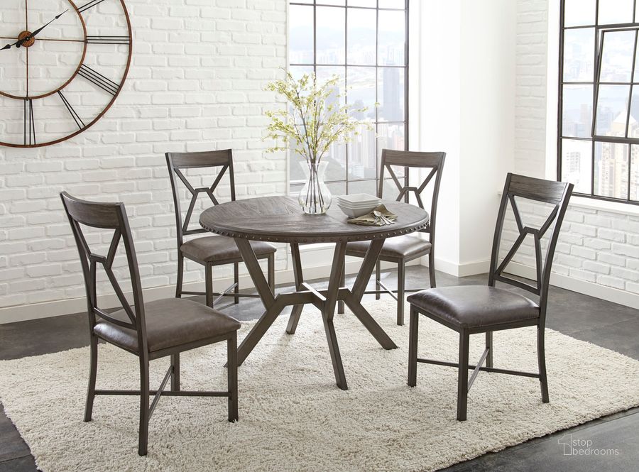 The appearance of Alamo 5 Pc Dining Set designed by Steve Silver in the transitional interior design. This grey piece of furniture  was selected by 1StopBedrooms from Alamo Collection to add a touch of cosiness and style into your home. Sku: AL450T;AL450S;AL450S;AL450S;AL450S. Product Type: Dining Room Set. Material: MDF. Image1