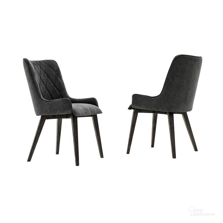 The appearance of Alana Charcoal Upholstered Dining Chair Set of 2 designed by Armen Living in the modern / contemporary interior design. This charcoal piece of furniture  was selected by 1StopBedrooms from Alana Collection to add a touch of cosiness and style into your home. Sku: LCALCHTGCH. Material: Wood. Product Type: Dining Chair. Image1