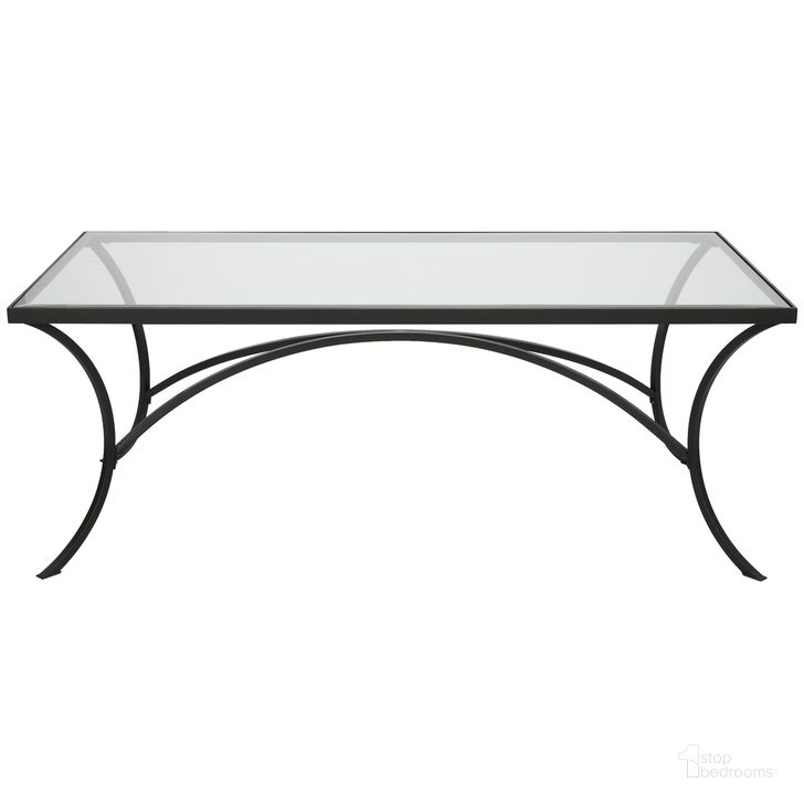 The appearance of Alayna Metal and Glass Coffee Table In Black designed by Uttermost in the  interior design. This black piece of furniture  was selected by 1StopBedrooms from Alayna Collection to add a touch of cosiness and style into your home. Sku: 22909. Material: Metal. Product Type: Coffee Table. Image1