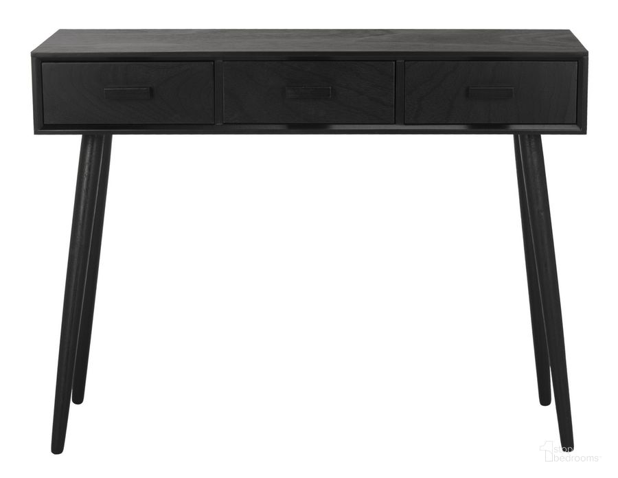The appearance of Albus Black 3-Drawer Console Table designed by Safavieh in the modern / contemporary interior design. This black piece of furniture  was selected by 1StopBedrooms from Albus Collection to add a touch of cosiness and style into your home. Sku: CNS5701D. Material: Wood. Product Type: Console. Image1