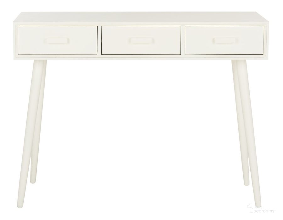 The appearance of Albus Distressed White 3-Drawer Console Table designed by Safavieh in the modern / contemporary interior design. This antique white piece of furniture  was selected by 1StopBedrooms from Albus Collection to add a touch of cosiness and style into your home. Sku: CNS5701A. Material: Wood. Product Type: Console. Image1