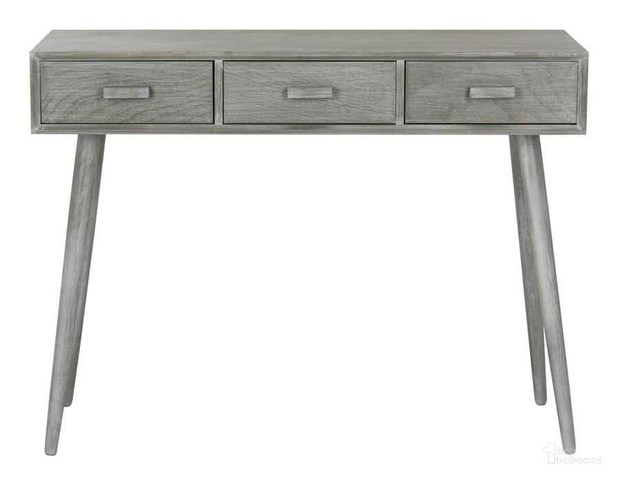 The appearance of Albus Slate Grey 3-Drawer Console Table designed by Safavieh in the modern / contemporary interior design. This grey and slate piece of furniture  was selected by 1StopBedrooms from Albus Collection to add a touch of cosiness and style into your home. Sku: CNS5701C. Material: Wood. Product Type: Console. Image1