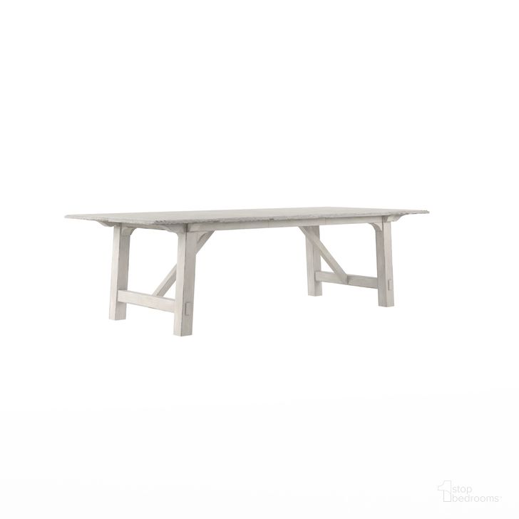 The appearance of Alcove Trestle Dining Table In White designed by A.R.T. in the traditional interior design. This white piece of furniture  was selected by 1StopBedrooms from Alcove Collection to add a touch of cosiness and style into your home. Sku: 321238-2817. Table Base Style: Trestle. Material: Wood. Product Type: Dining Table. Table Top Shape: Rectangular. Image1