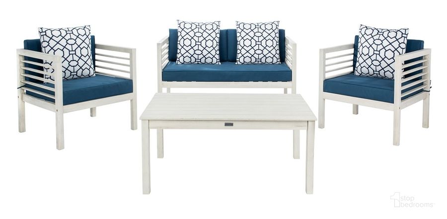 The appearance of Alda 4 Pc Outdoor Set With Accent Pillows PAT7033D designed by Safavieh in the modern / contemporary interior design. This white piece of furniture  was selected by 1StopBedrooms from Alda Collection to add a touch of cosiness and style into your home. Sku: PAT7033D. Material: Steel. Product Type: Outdoor Conversation Set. Image1