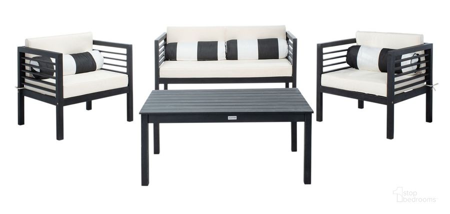 The appearance of Alda 4 Pc Outdoor Set With Accent Pillows PAT7033G designed by Safavieh in the modern / contemporary interior design. This black piece of furniture  was selected by 1StopBedrooms from Alda Collection to add a touch of cosiness and style into your home. Sku: PAT7033G. Material: Steel. Product Type: Outdoor Conversation Set. Image1