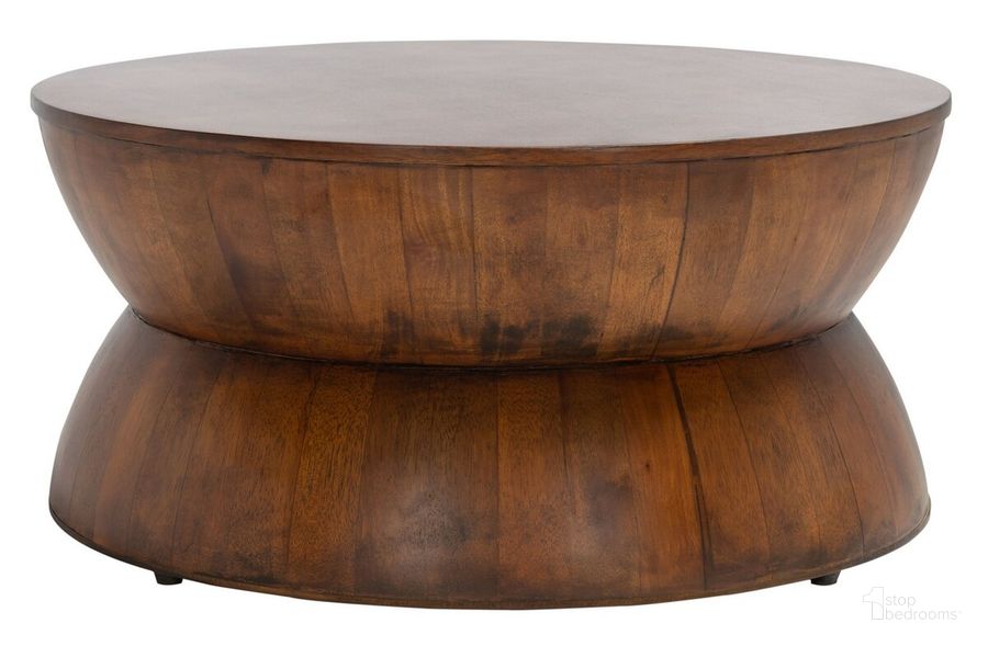 The appearance of Alecto Round Coffee Table in Brown designed by Safavieh in the modern / contemporary interior design. This brown piece of furniture  was selected by 1StopBedrooms from Alecto Collection to add a touch of cosiness and style into your home. Sku: COF6601A. Material: Wood. Product Type: Coffee Table. Image1