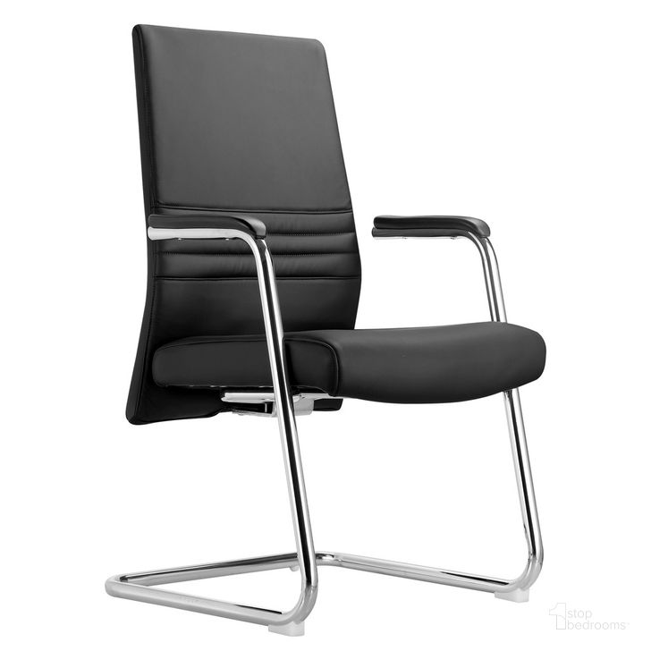 The appearance of Aleen Series Guest Office Chair In Black Leather designed by LeisureMod in the modern / contemporary interior design. This black piece of furniture  was selected by 1StopBedrooms from Aleen Collection to add a touch of cosiness and style into your home. Sku: AGO19BLL. Material: Leather. Product Type: Office Chair. Image1