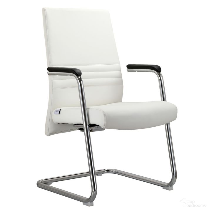 The appearance of Aleen Series Guest Office Chair In White Leather designed by LeisureMod in the modern / contemporary interior design. This white piece of furniture  was selected by 1StopBedrooms from Aleen Collection to add a touch of cosiness and style into your home. Sku: AGO19WL. Material: Leather. Product Type: Office Chair. Image1