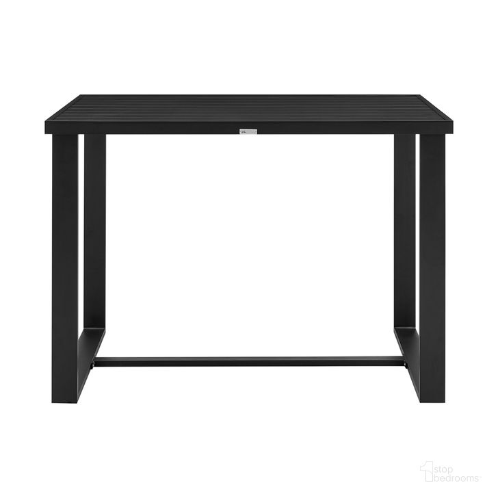 The appearance of Alegria Outdoor Patio Bar Height Dining Table In Black designed by Armen Living in the modern / contemporary interior design. This black piece of furniture  was selected by 1StopBedrooms from Alegria Collection to add a touch of cosiness and style into your home. Sku: LCAFBTBL30. Material: Aluminum. Product Type: Outdoor Bar Furniture. Size: 59". Image1